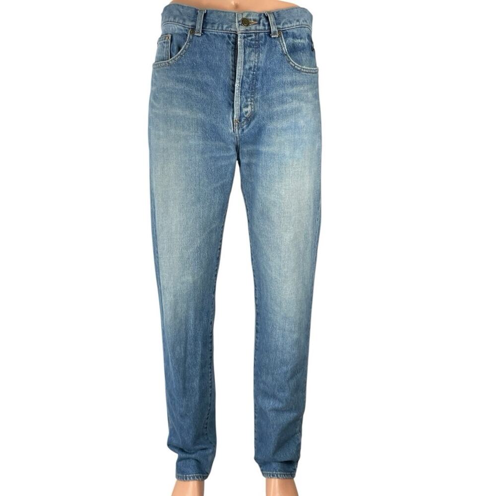 Saint Laurent Men's Blue High Waisted Relaxed Straight Denim Jeans Pants Sz 34